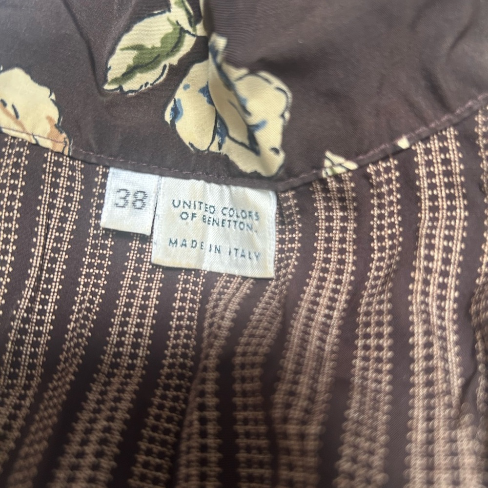 Vintage United Colors Of Benetton Brown Floral Long Sleeve Dress Sz 38 - Picture 11 of 16